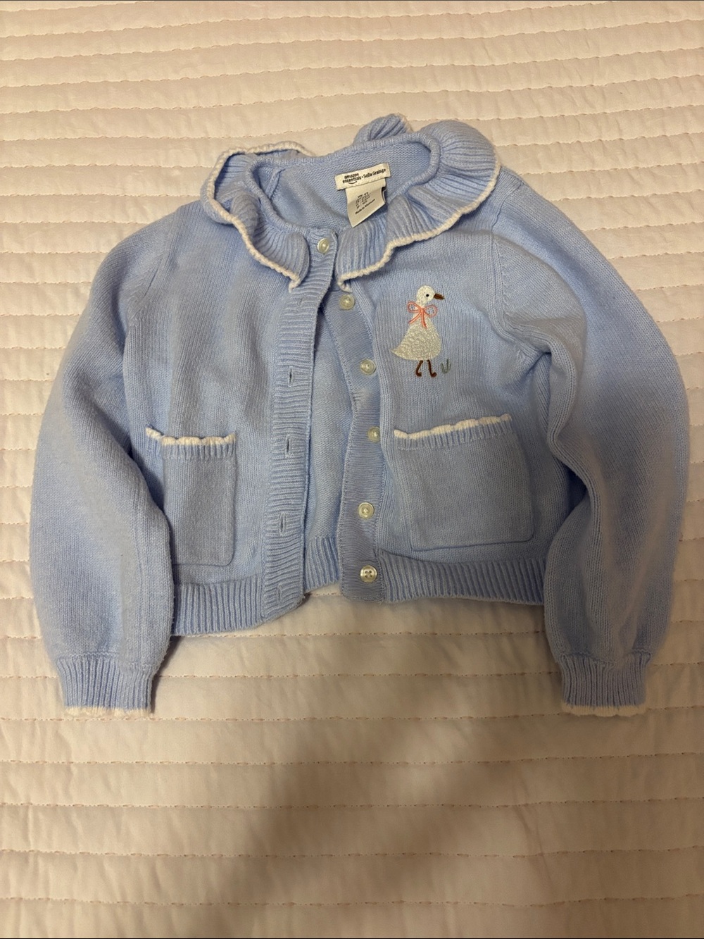 Light Blue Embroidered Duck Ruffle Collar Cardigan